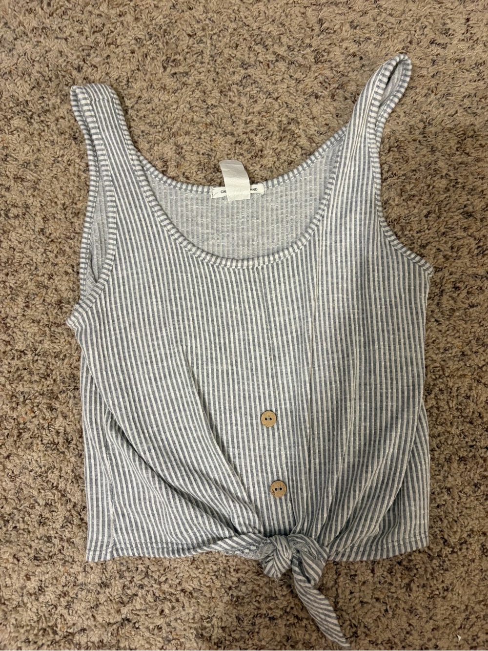 Women's Grey Stripe Tie-Front Cropped Tank Top
